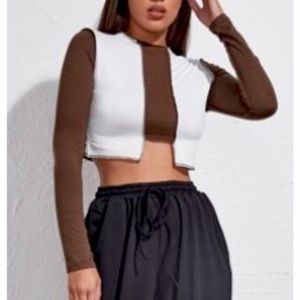 Stitched detailed two tone crop tee
